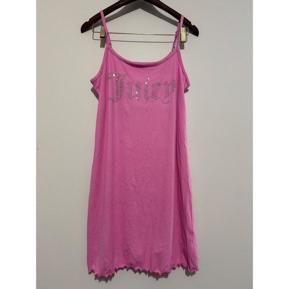 Juicy Couture Other - Juicy Couture Pink Ribbed Rhinestone Logo Sleepwear Chemise Nightgown Large